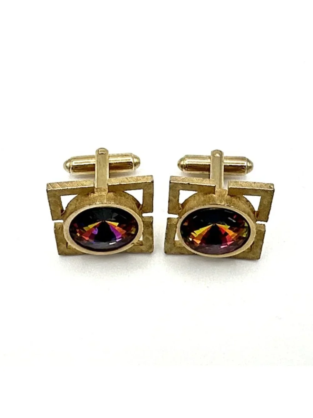 DANTE multicolor rivoli cufflinks - vtg midcentury modern gold-tone cuff links